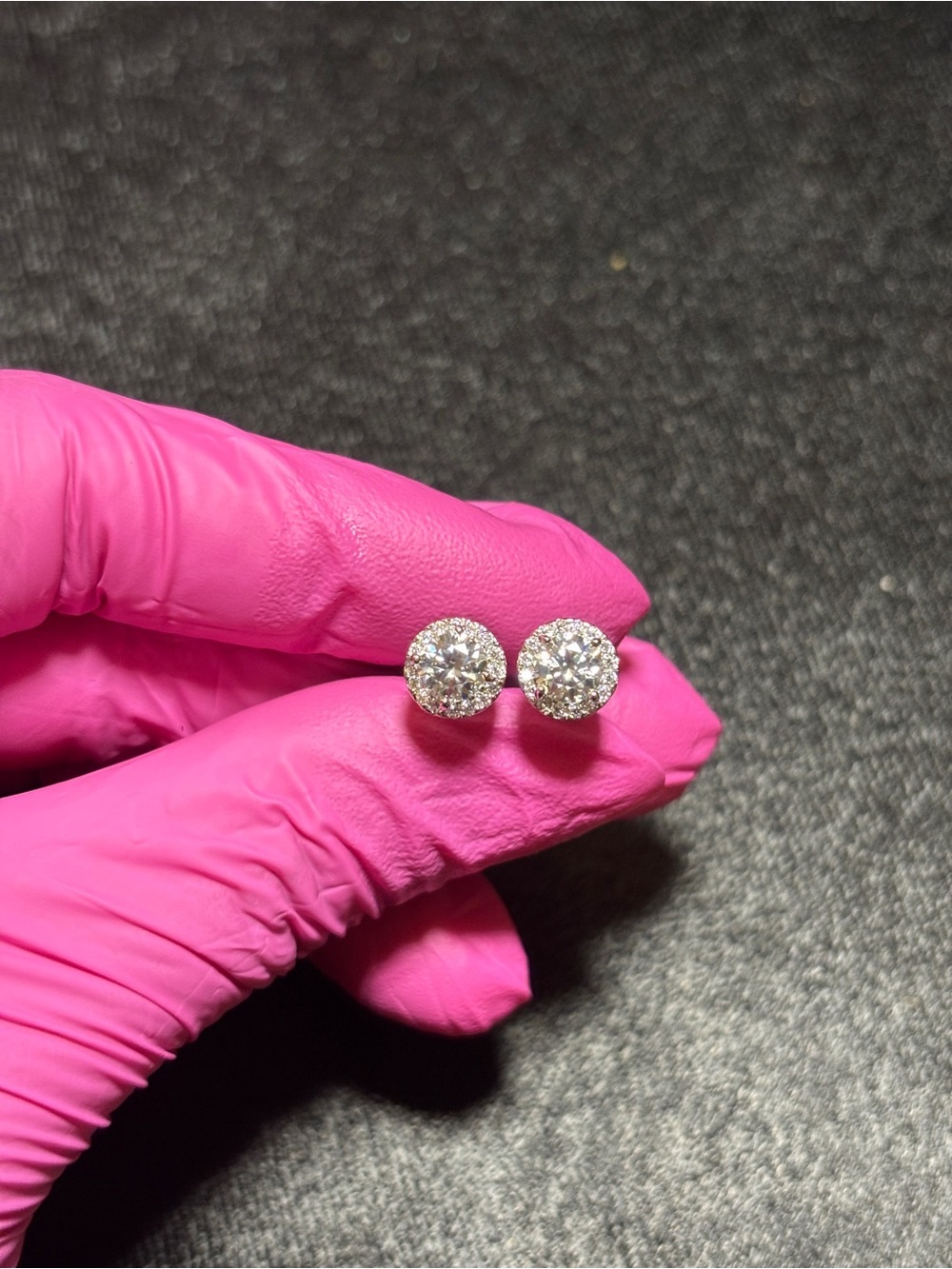 .925 Sterling Silver 1ct. VVS Moissanite Solitaire Halo Stud Earrings - Picture 4 of 14
